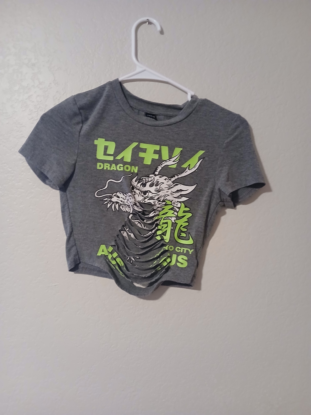 Grey Dragon Graphic Crop Tee - Neon Green Print